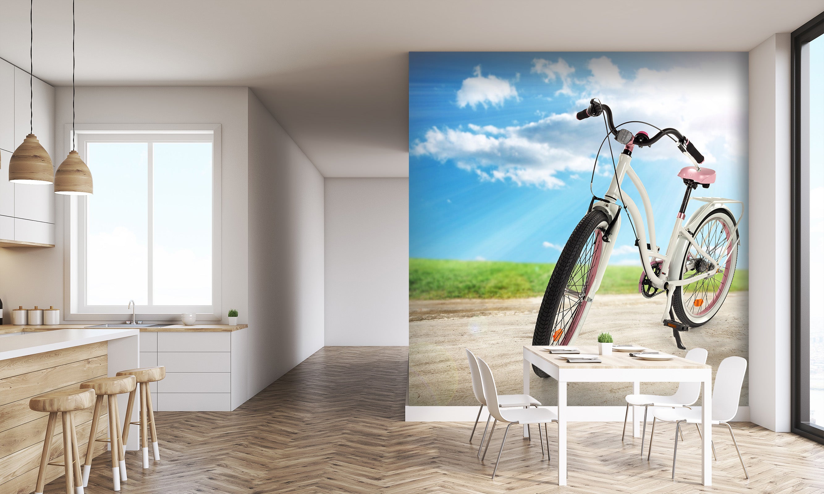 3D Sunny Grass Bike 010 Vehicle Wall Murals