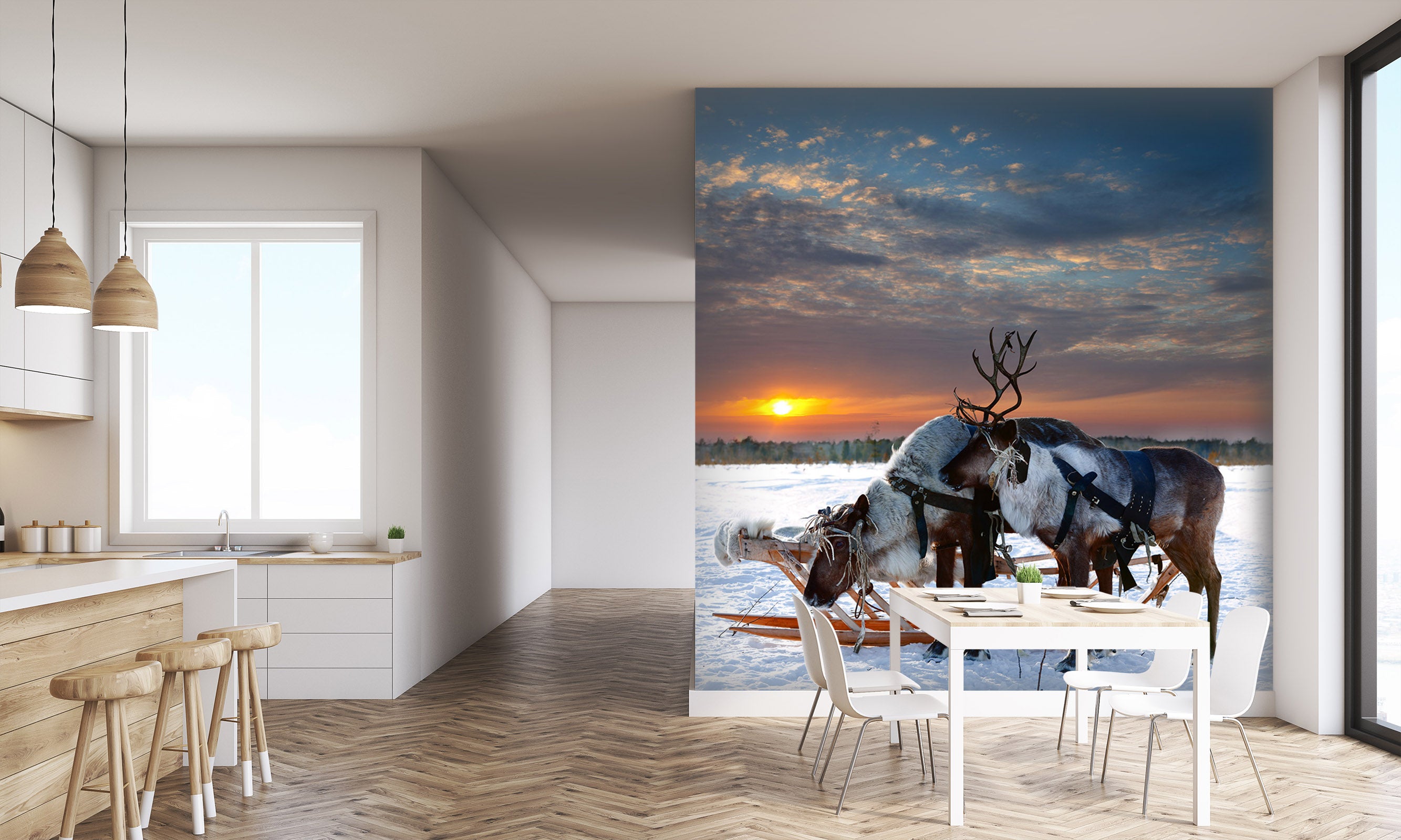 3D Reindeer Sleigh 188 Wall Murals