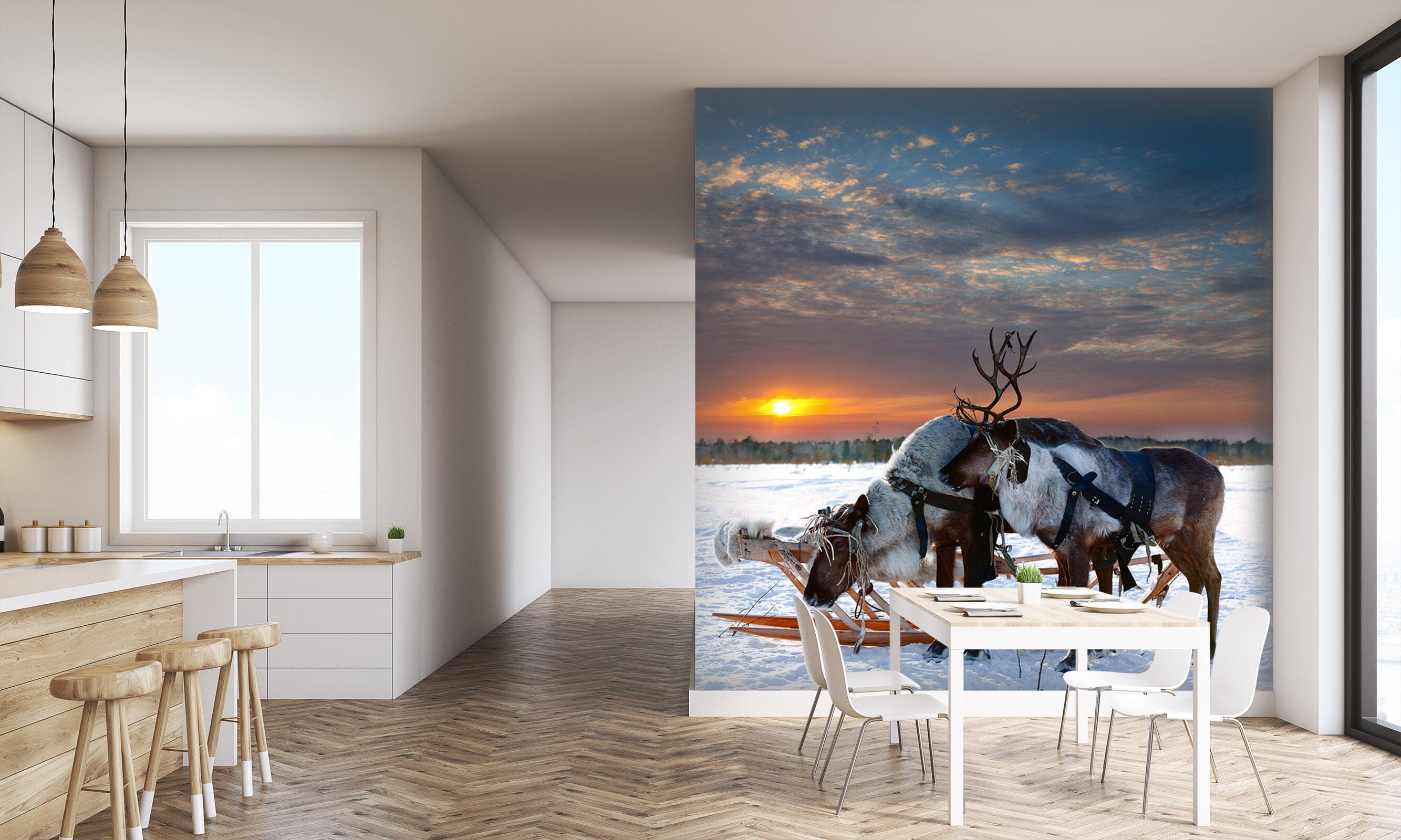 3D Reindeer Sleigh 188 Wall Murals Wallpaper AJ Wallpaper 2 