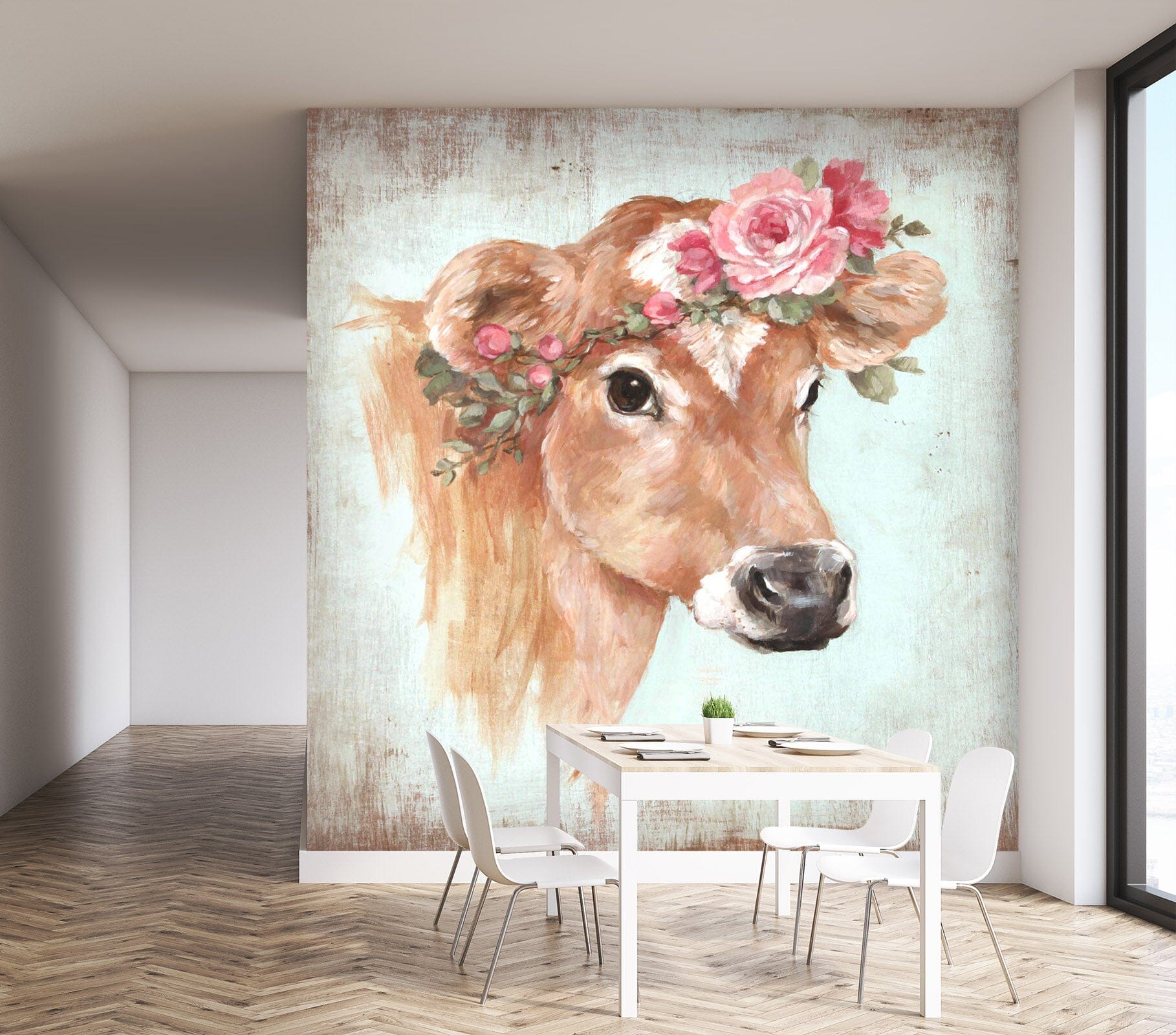 3D Cow Rose 1410 Debi Coules Wall Mural Wall Murals Wallpaper AJ Wallpaper 2 