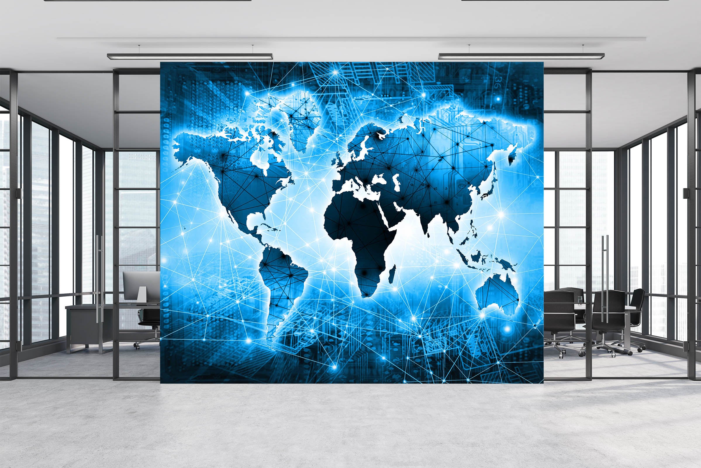 3D Blue World 2061 World Map Wall Murals