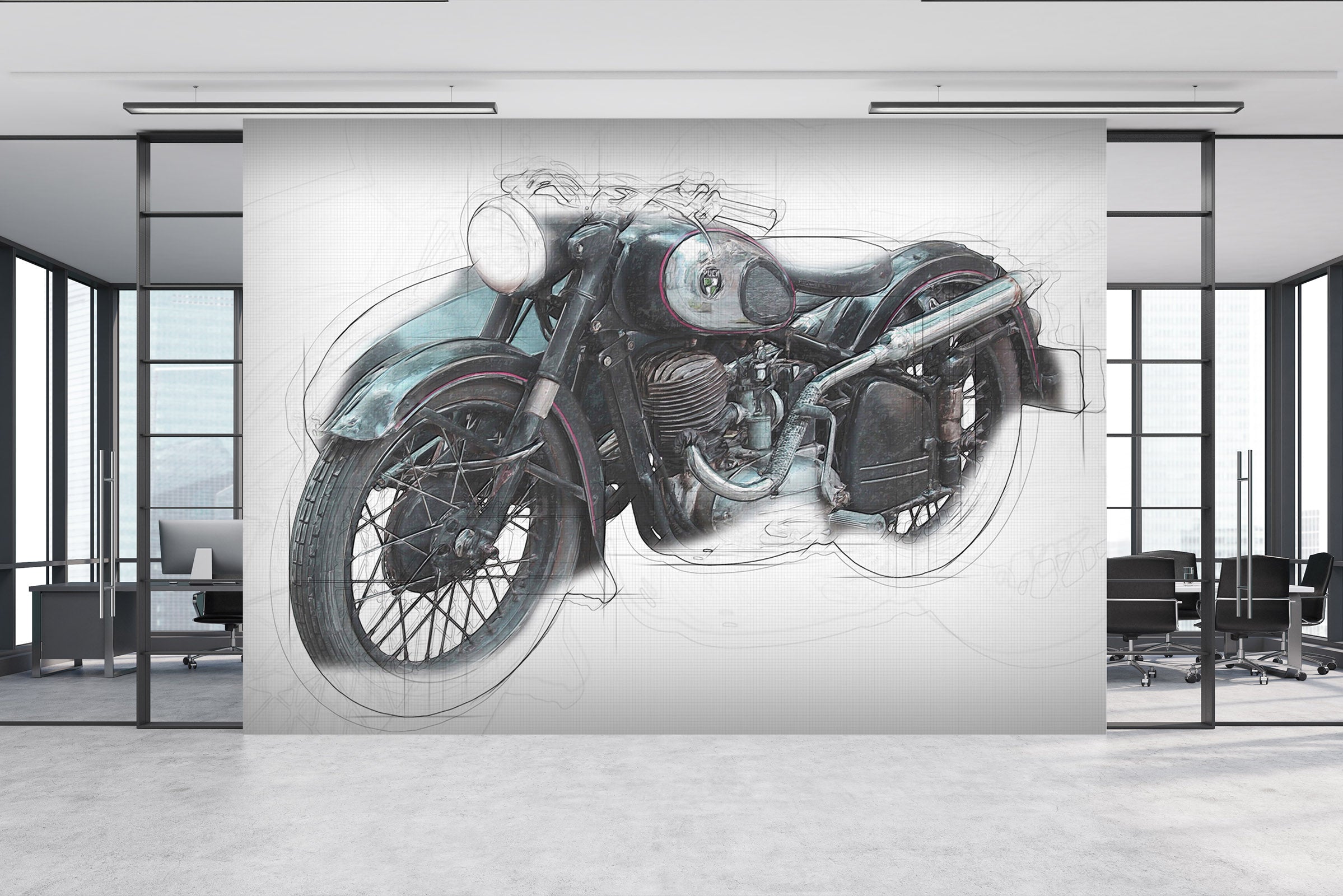 3D Motorcycle Sketch 127 Vehicle Wall Murals