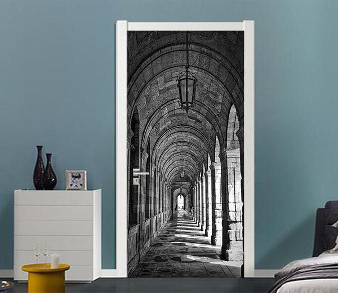 3D corridor stone dome door mural Wallpaper AJ Wallpaper 