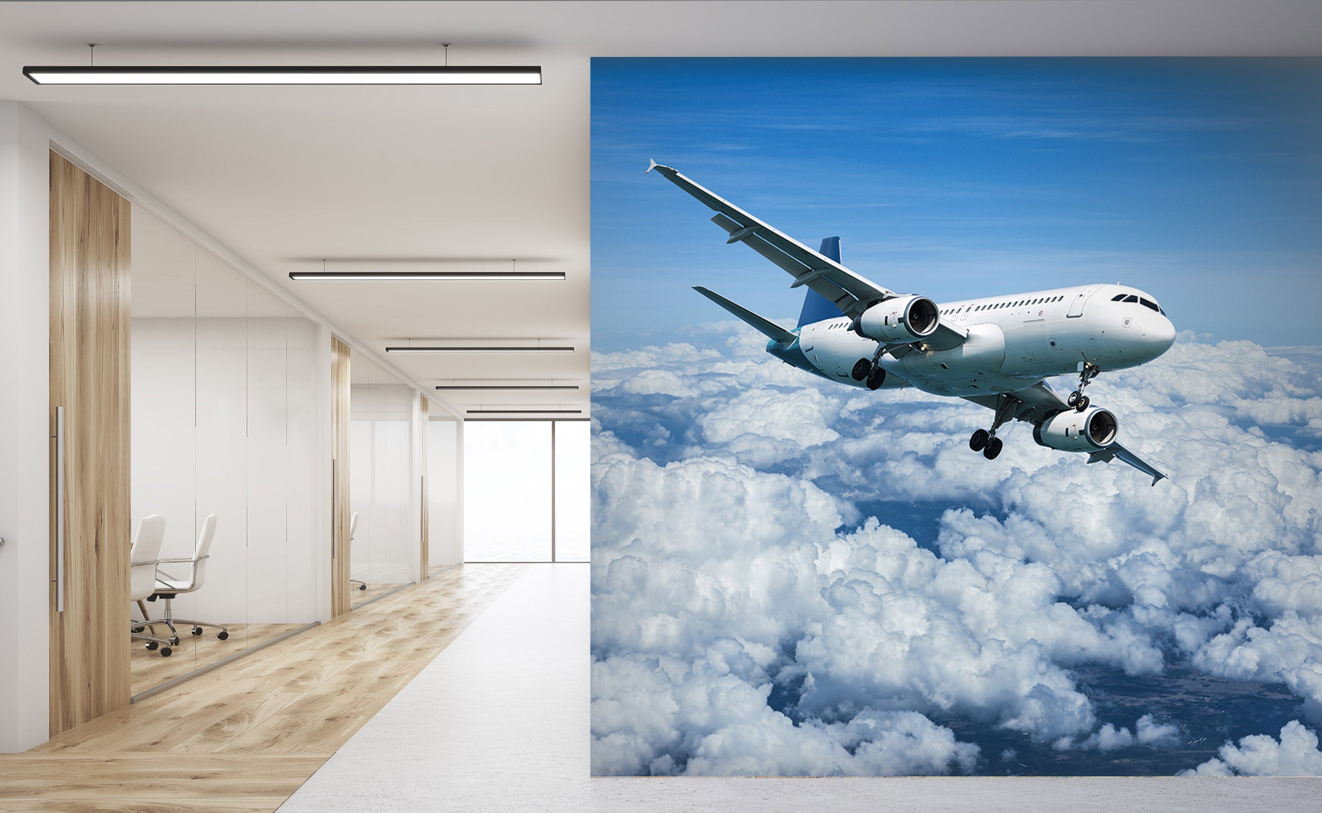3D White Clouds Plane 267 Vehicle Wall Murals