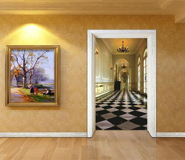 3D corridor lattice tile door mural Wallpaper AJ Wallpaper 