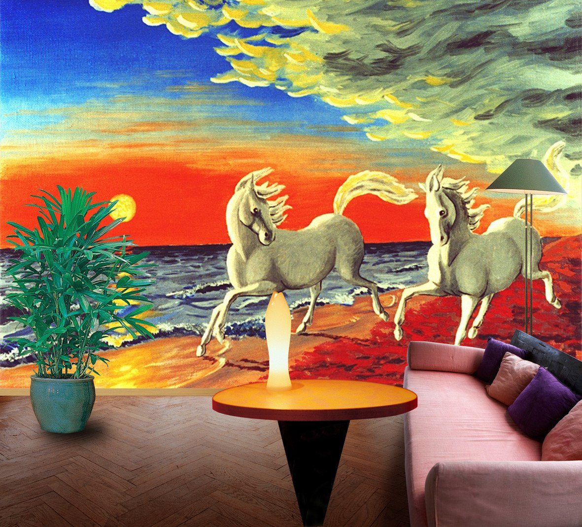 3D Sunset Glow Horse 34 Wallpaper AJ Wallpaper 