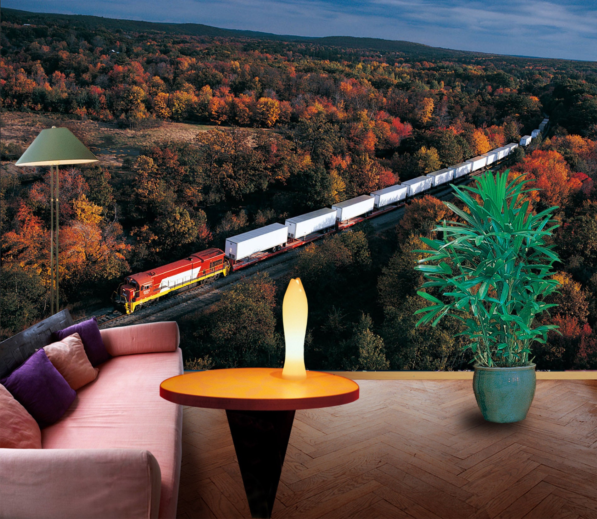 3D Maple Forest Train 068 Vehicle Wall Murals