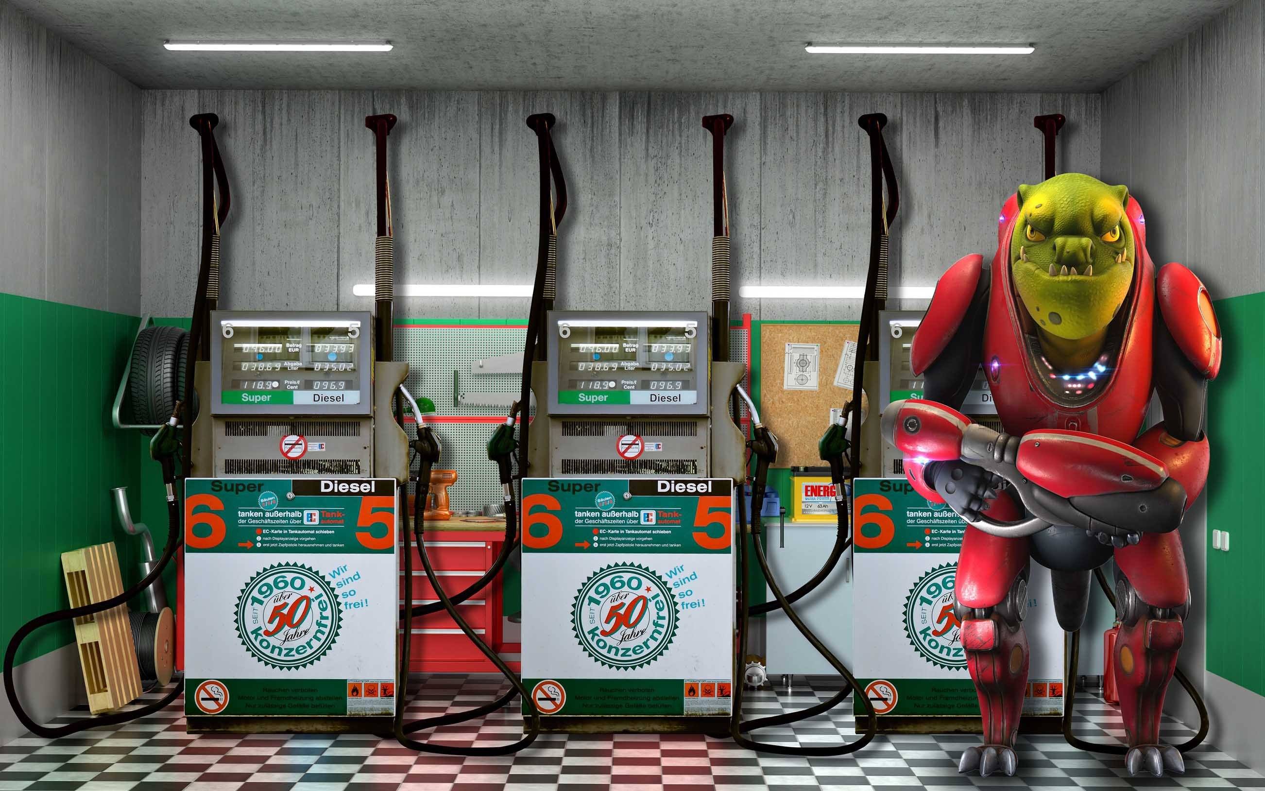 3D Gas Station Robot 401 Garage Door Mural Wallpaper AJ Wallpaper 