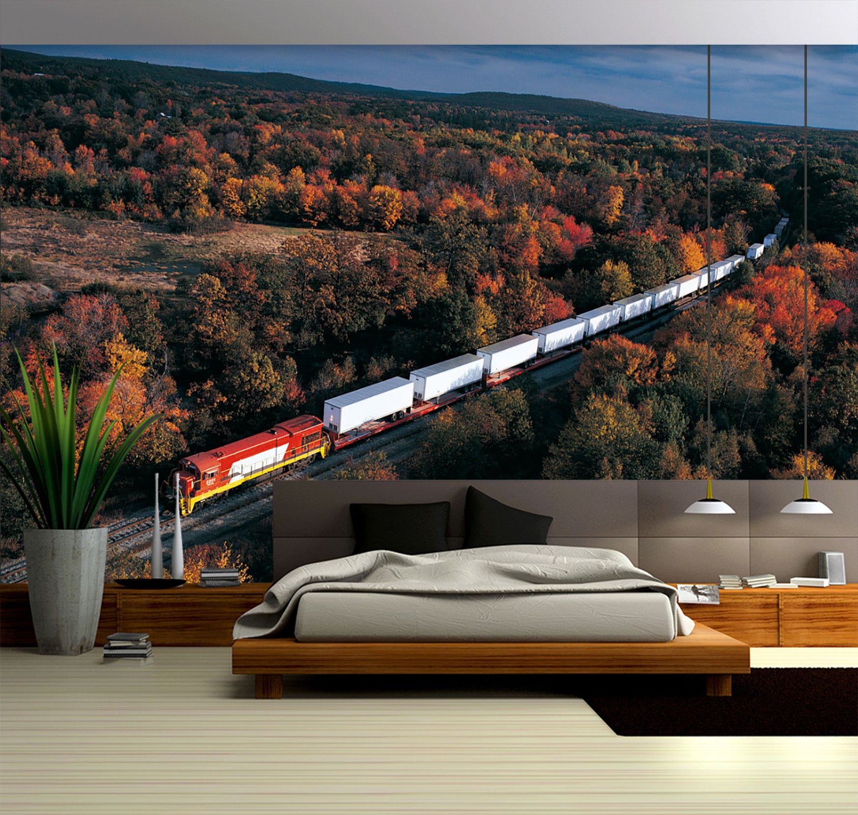 3D Maple Forest Train 068 Vehicle Wall Murals