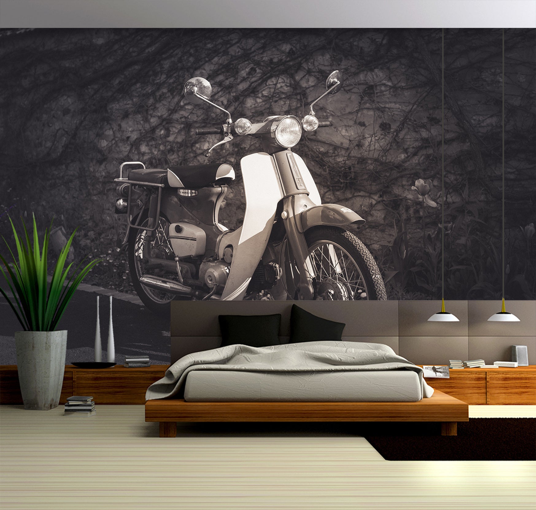 3D White Motorcycle 079 Vehicle Wall Murals