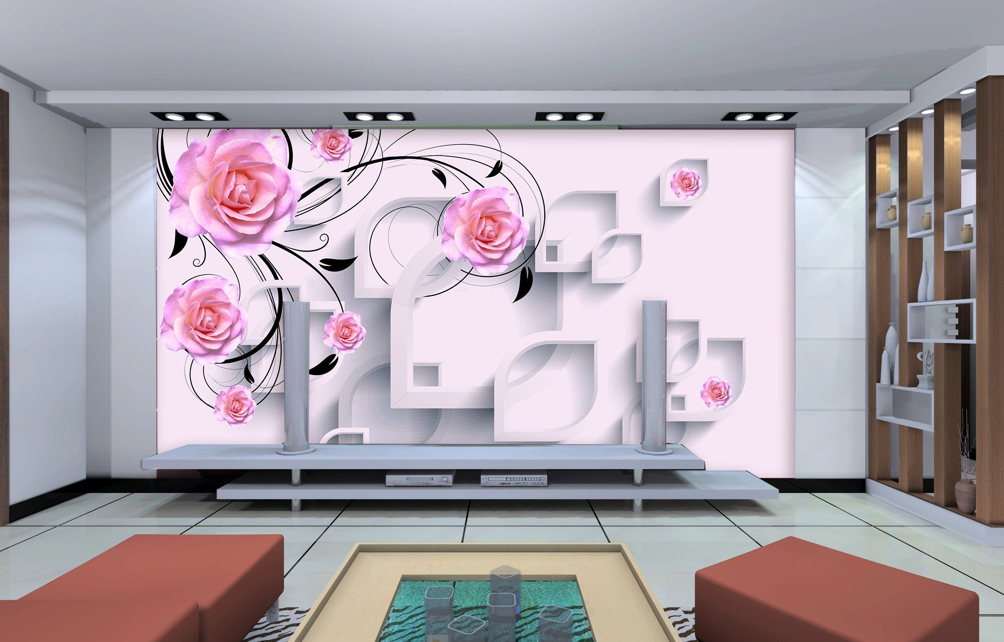 3D Wall Pink Rose 23 Wallpaper AJ Wallpaper 