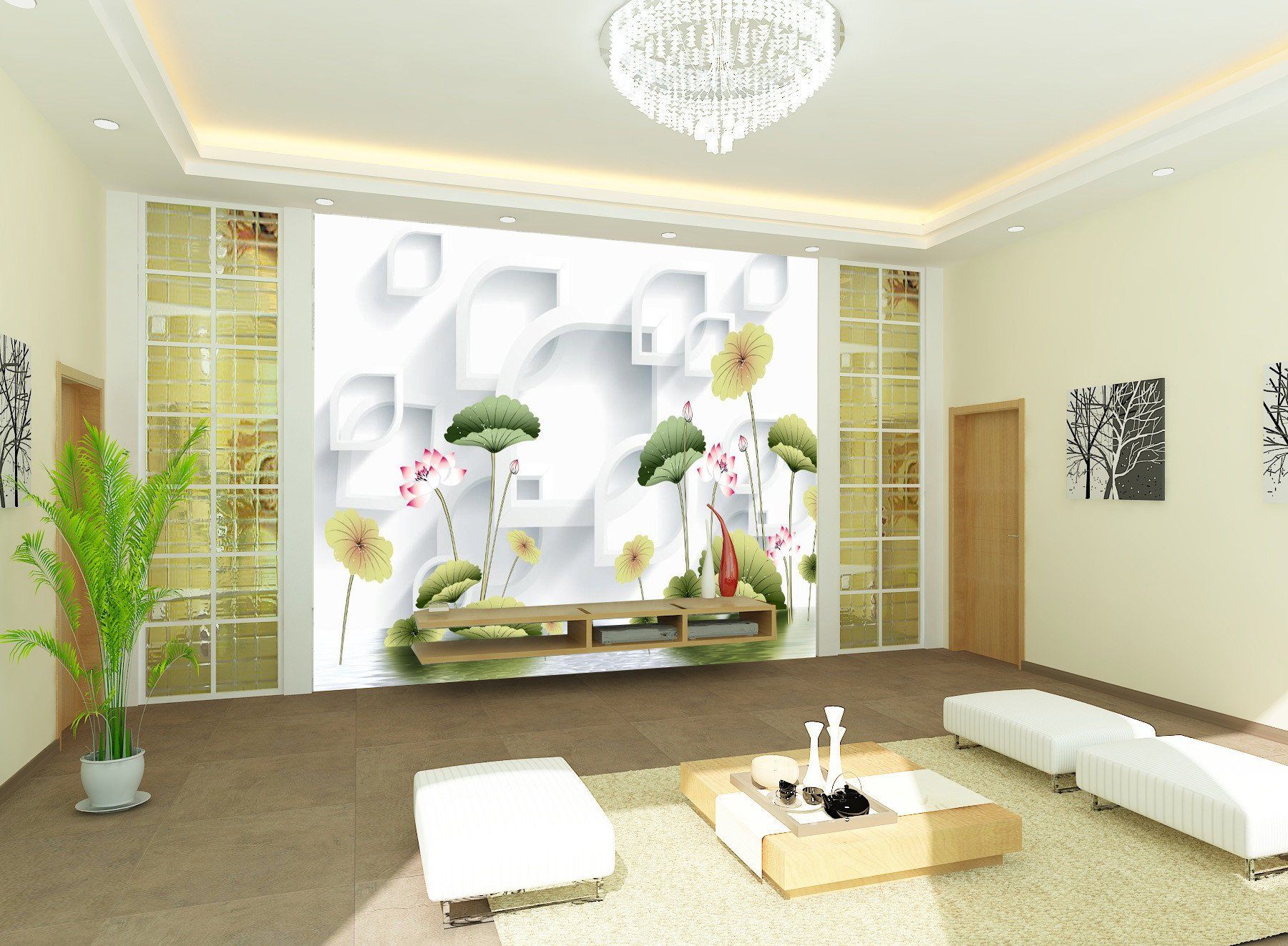 3D Water Lily Flowers 077 Wallpaper AJ Wallpaper 