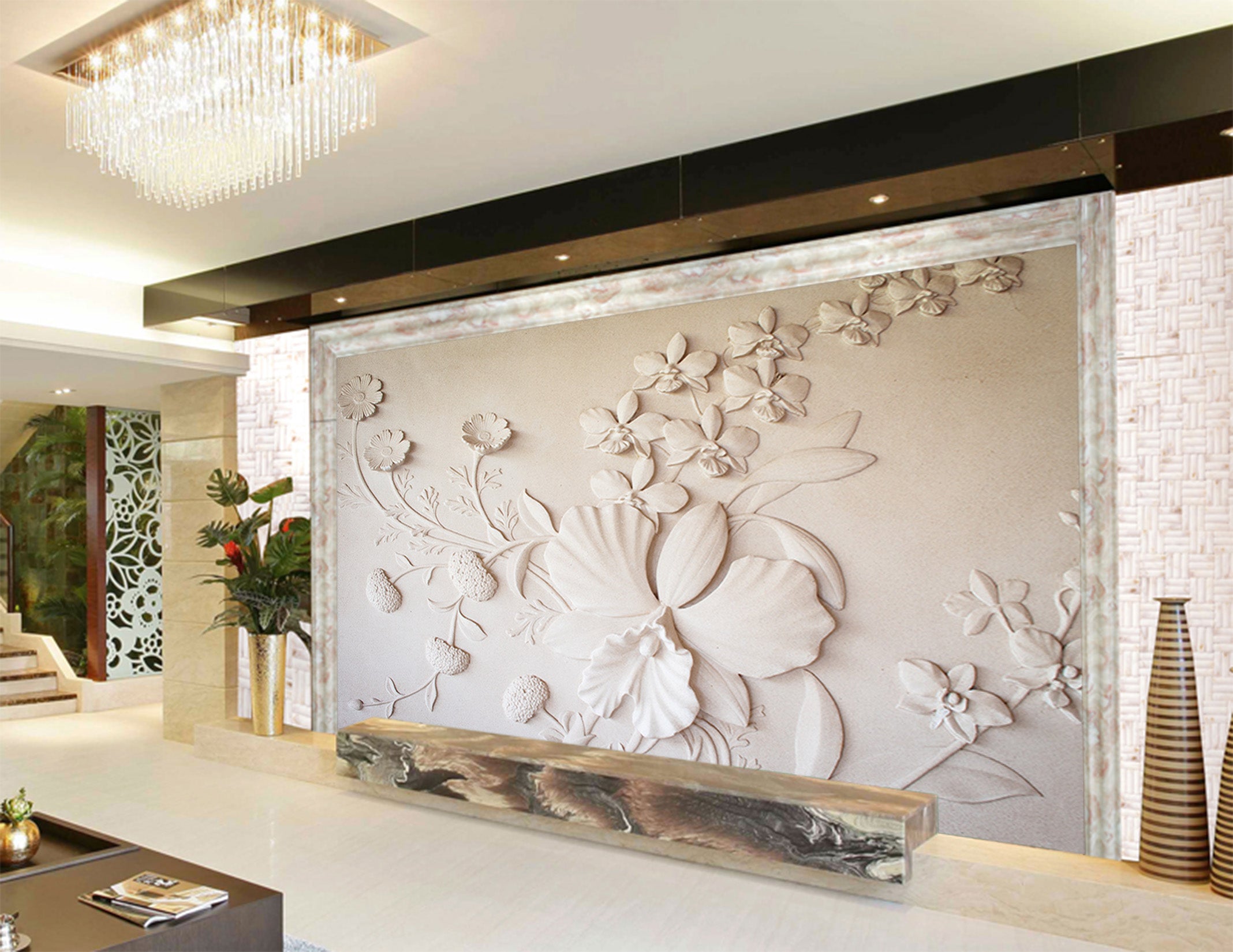 3D Carving Flowers 1555 Wall Murals