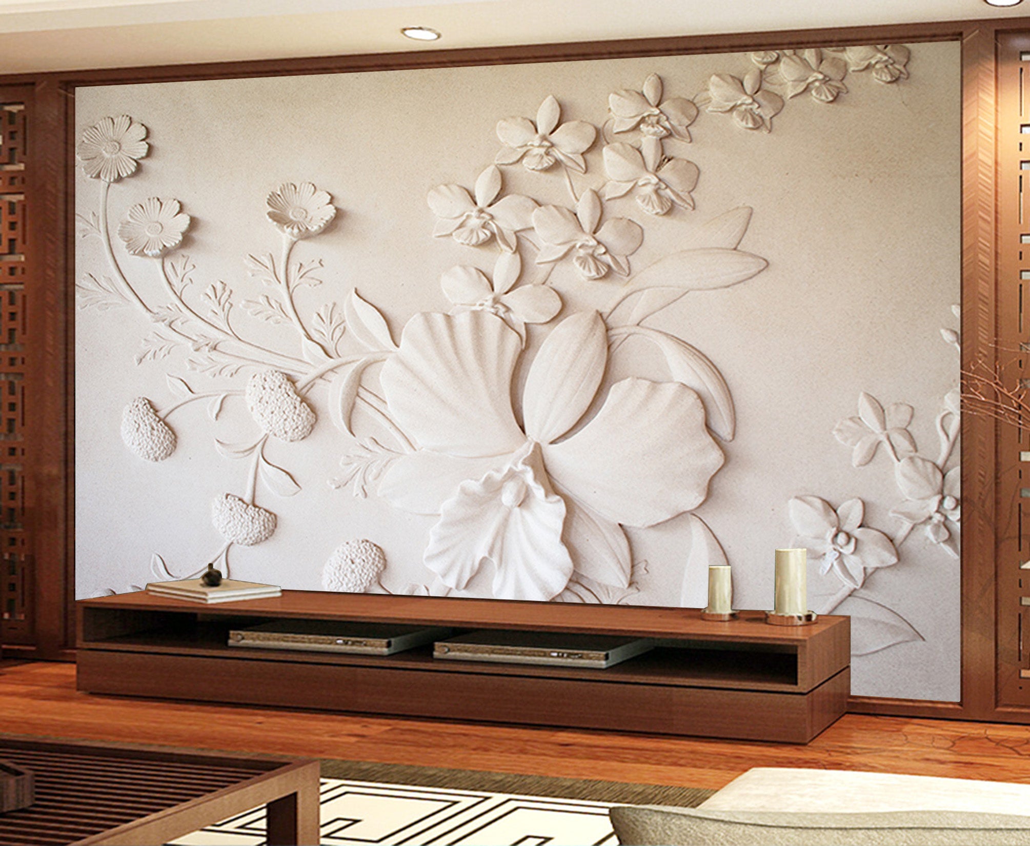3D Carving Flowers 1555 Wall Murals