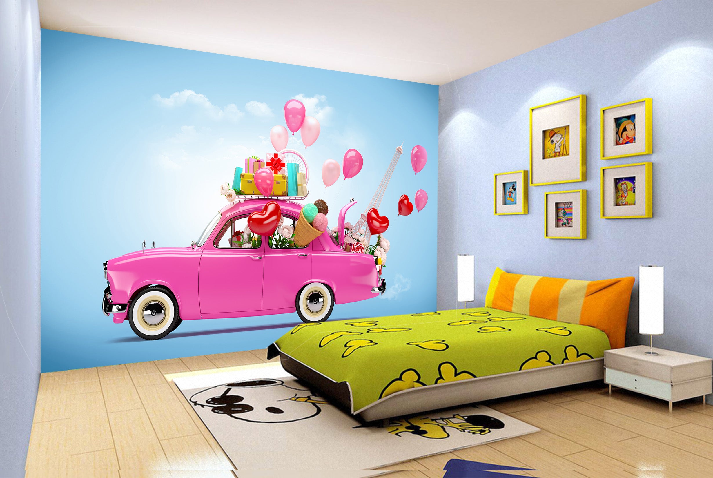 3D Cartoon Car Balloon 225 Vehicle Wall Murals