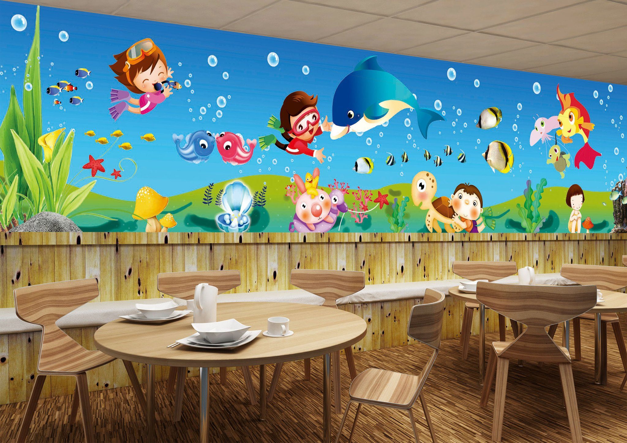 3D Children Swimming Fish 239 Wallpaper AJ Wallpaper 