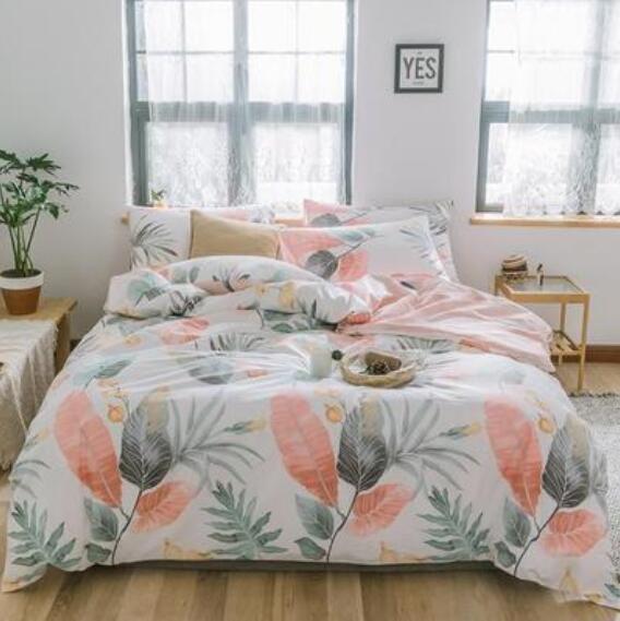 3D Pink Green Leaves 15002 Bed Pillowcases Quilt