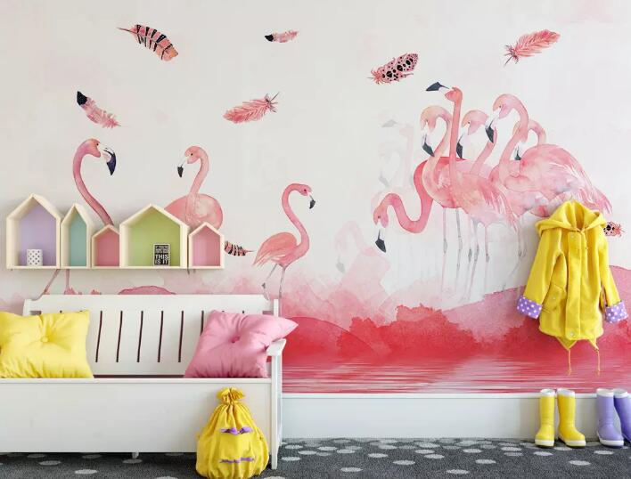 3D Pink Flamingo 010 Wall Murals Wallpaper AJ Wallpaper 2 