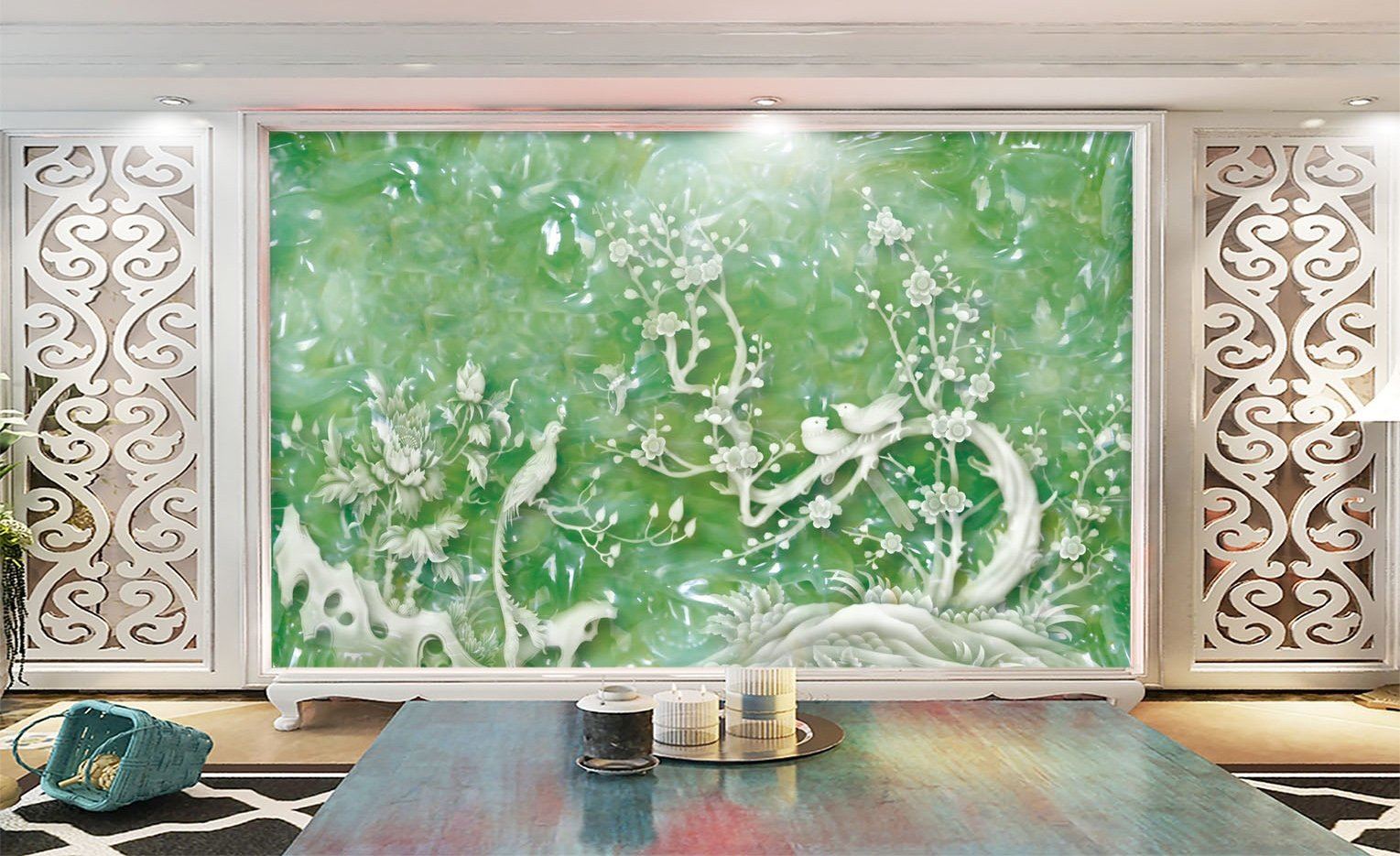 3D Jade Bird Flower 328 Wallpaper AJ Wallpaper 