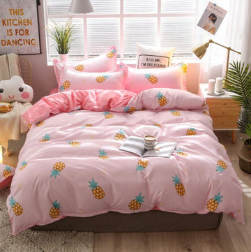 3D Pink Bottom Yellow Pineapple 12067 Bed Pillowcases Quilt