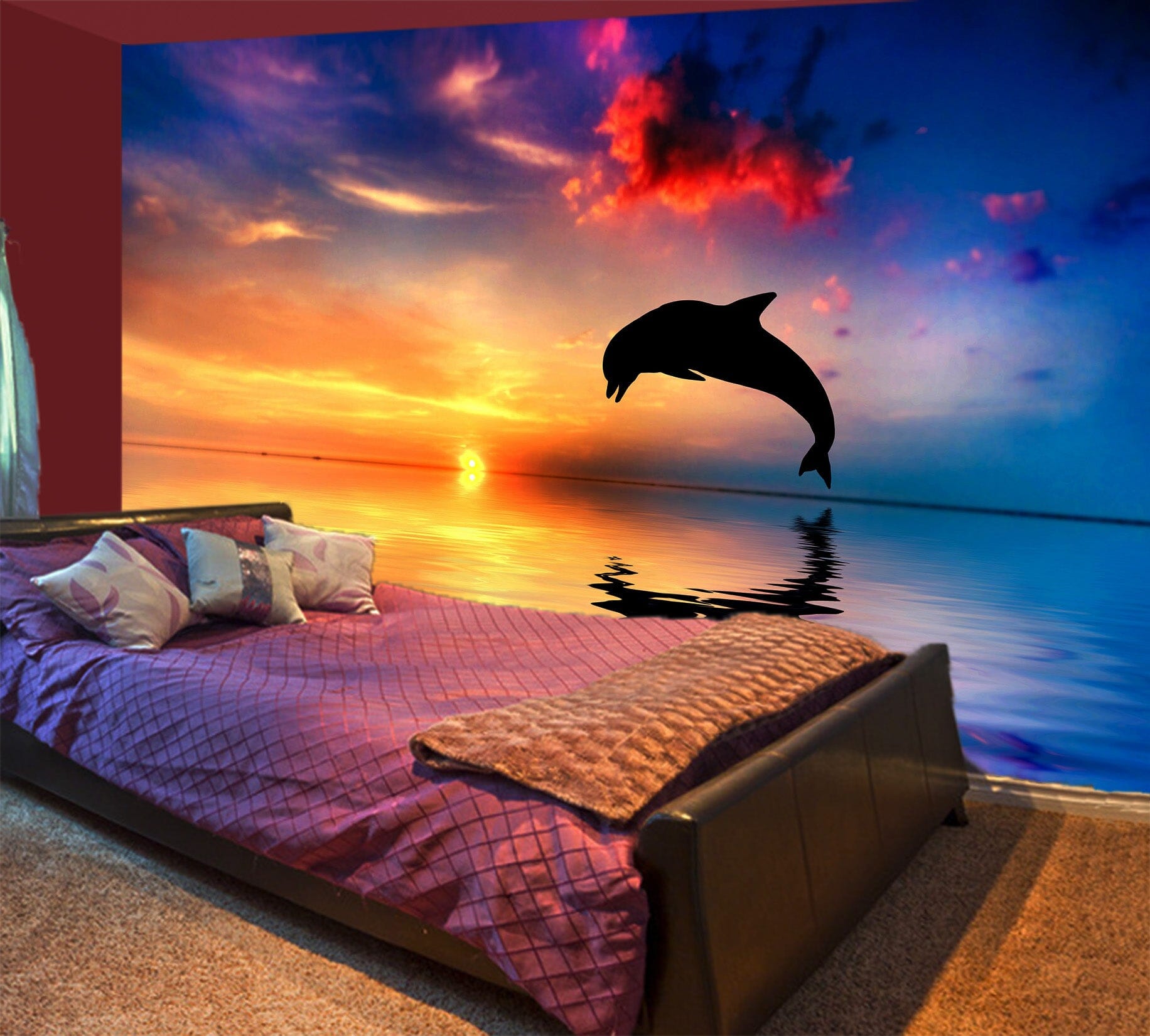 3D Sunset Dolphin 1025 Wall Murals Wallpaper AJ Wallpaper 2 