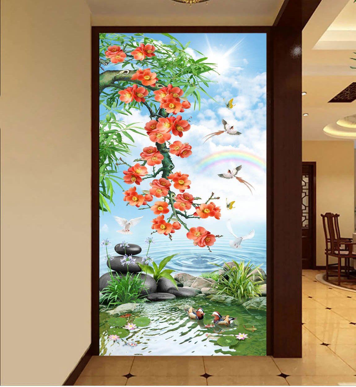 3D Rainbow Mandarin Duck 369 Wallpaper AJ Wallpaper 