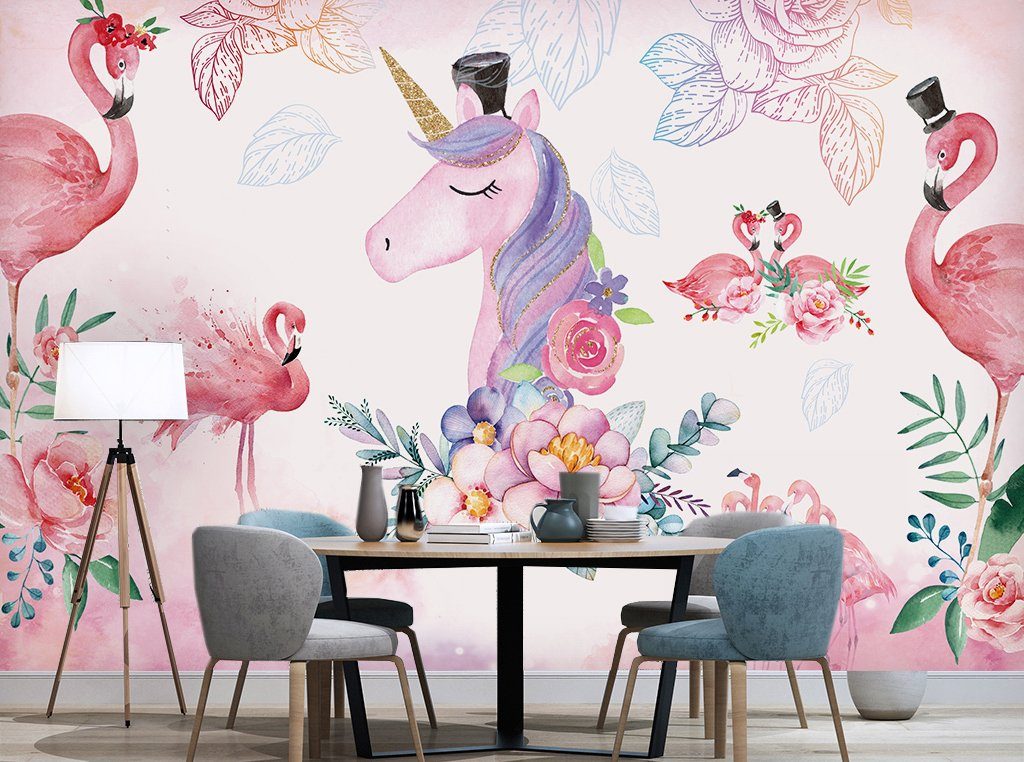 3D Flamingo Unicorn 591 Wall Murals Wallpaper AJ Wallpaper 2 