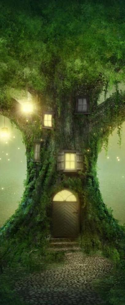 3D house the tree forest door mural Wallpaper AJ Wallpaper 