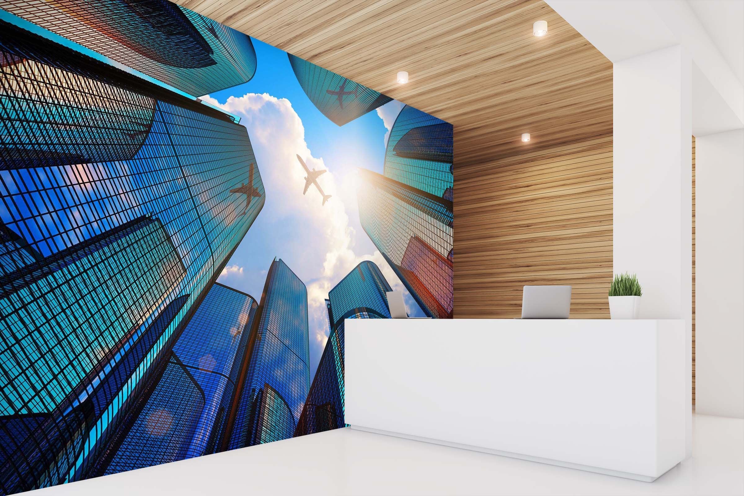 3D colorful city buildings with airplane 18 Wall Murals Wallpaper AJ Wallpaper 
