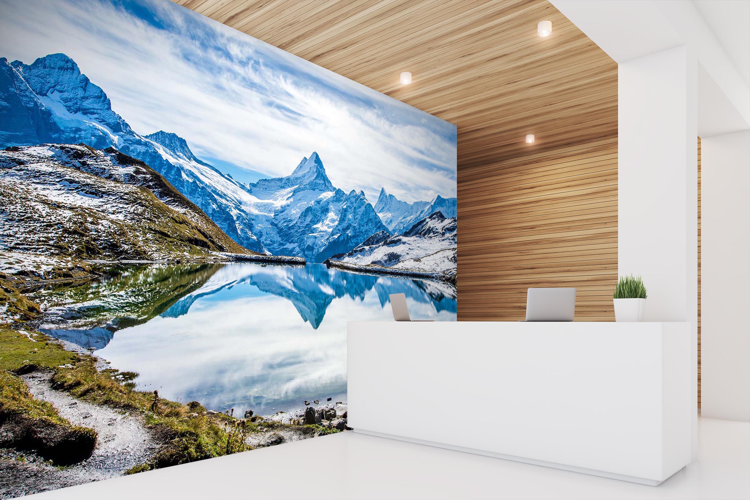 3D Snow Mountain Lake 001 Wall Murals