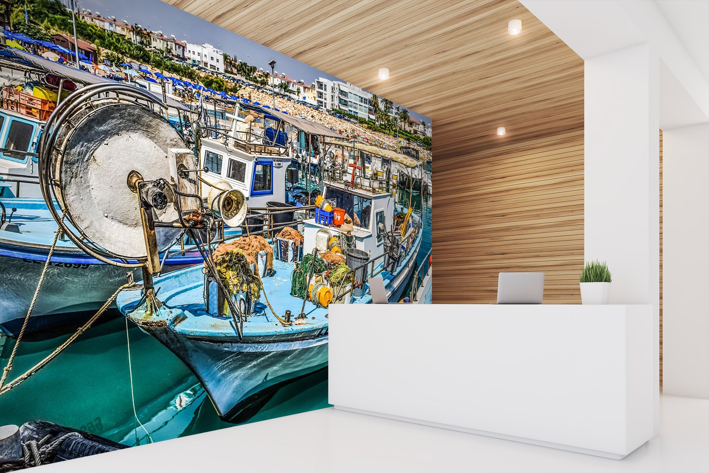 3D Blue Fishing Boat 007 Vehicle Wall Murals