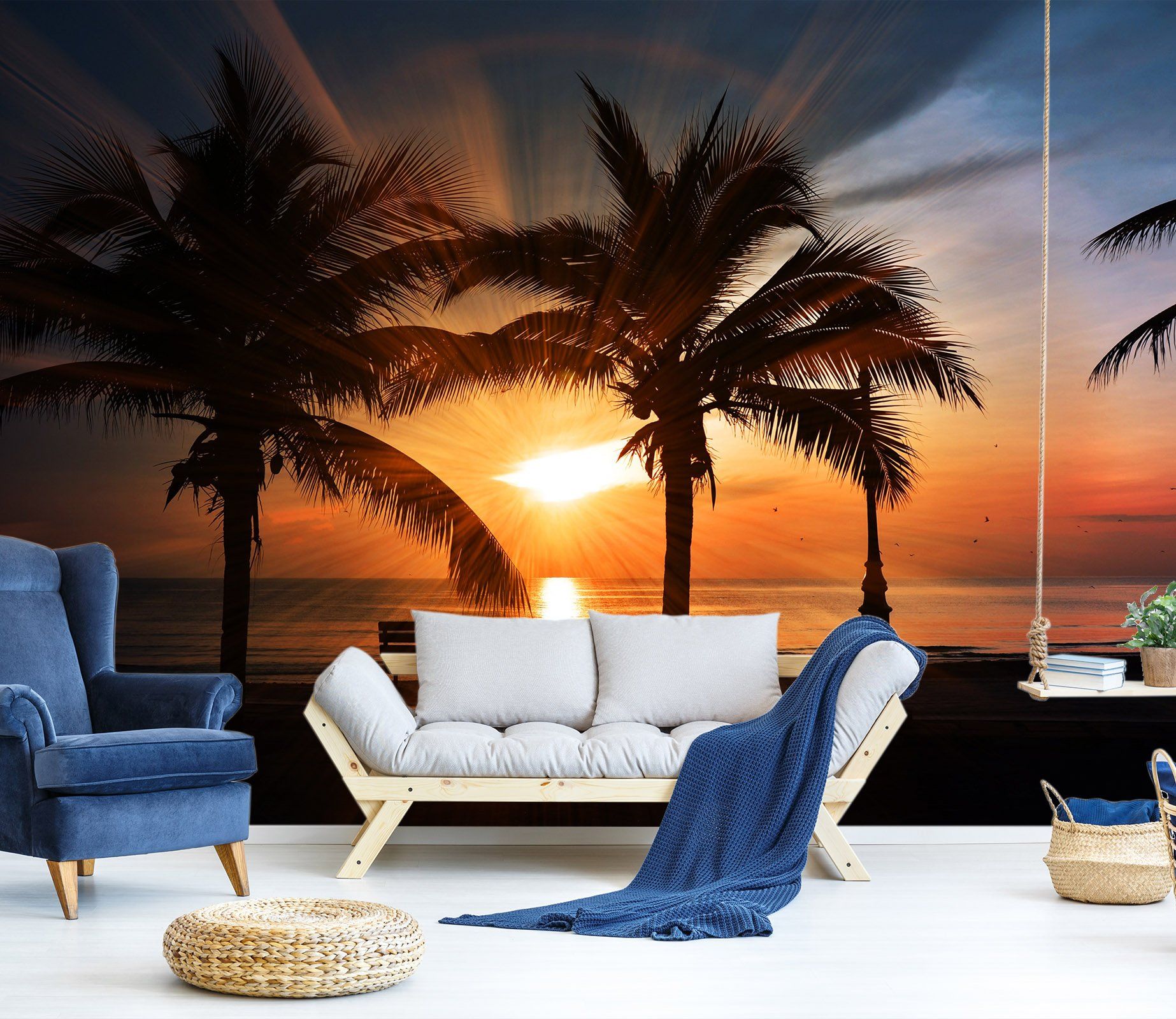 3D Sunset Coconut Tree 662 Wallpaper AJ Wallpaper 