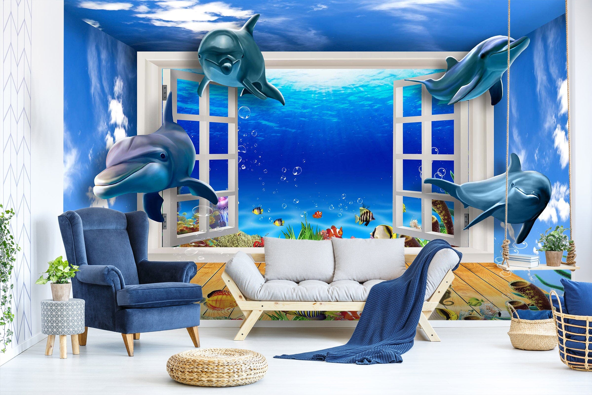 3D Cute Dolphin 1410 Wall Murals Wallpaper AJ Wallpaper 2 