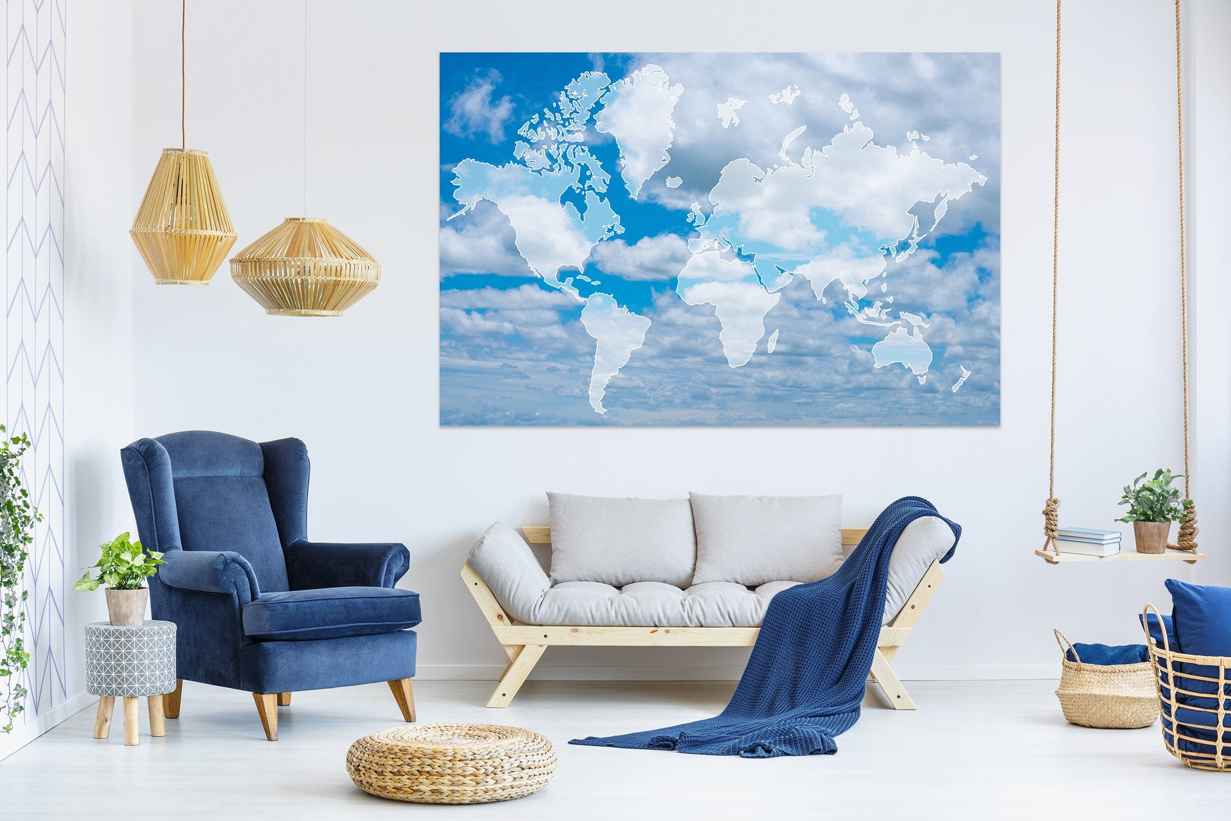 3D White Clouds 270 World Map Wall Sticker Wallpaper AJ Wallpaper 2 