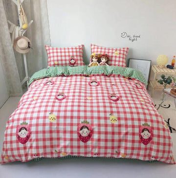 3D Red Lattice Strawberry 50104 Bed Pillowcases Quilt