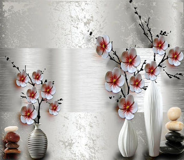 3D Red White Vase Flower 523 Wallpaper AJ Wallpaper 