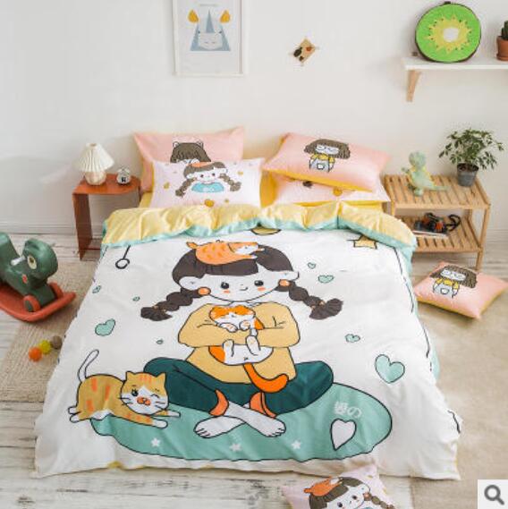 3D Cartoon Girl Cat 50100 Bed Pillowcases Quilt