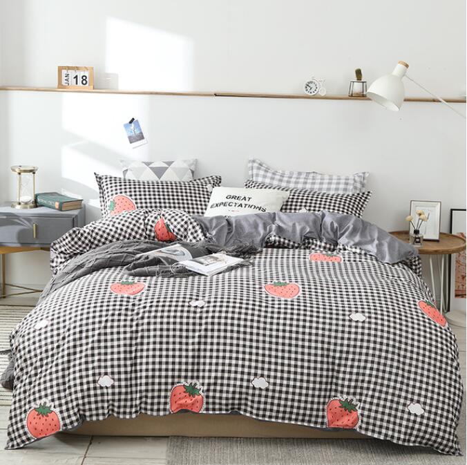 3D Black Grid Strawberry 13108 Bed Pillowcases Quilt