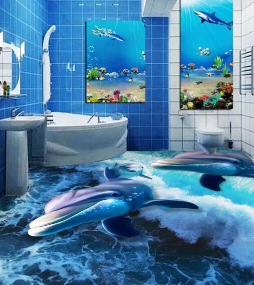 3D Sea Flying Dolphins Floor Mural Wallpaper AJ Wallpaper 2 