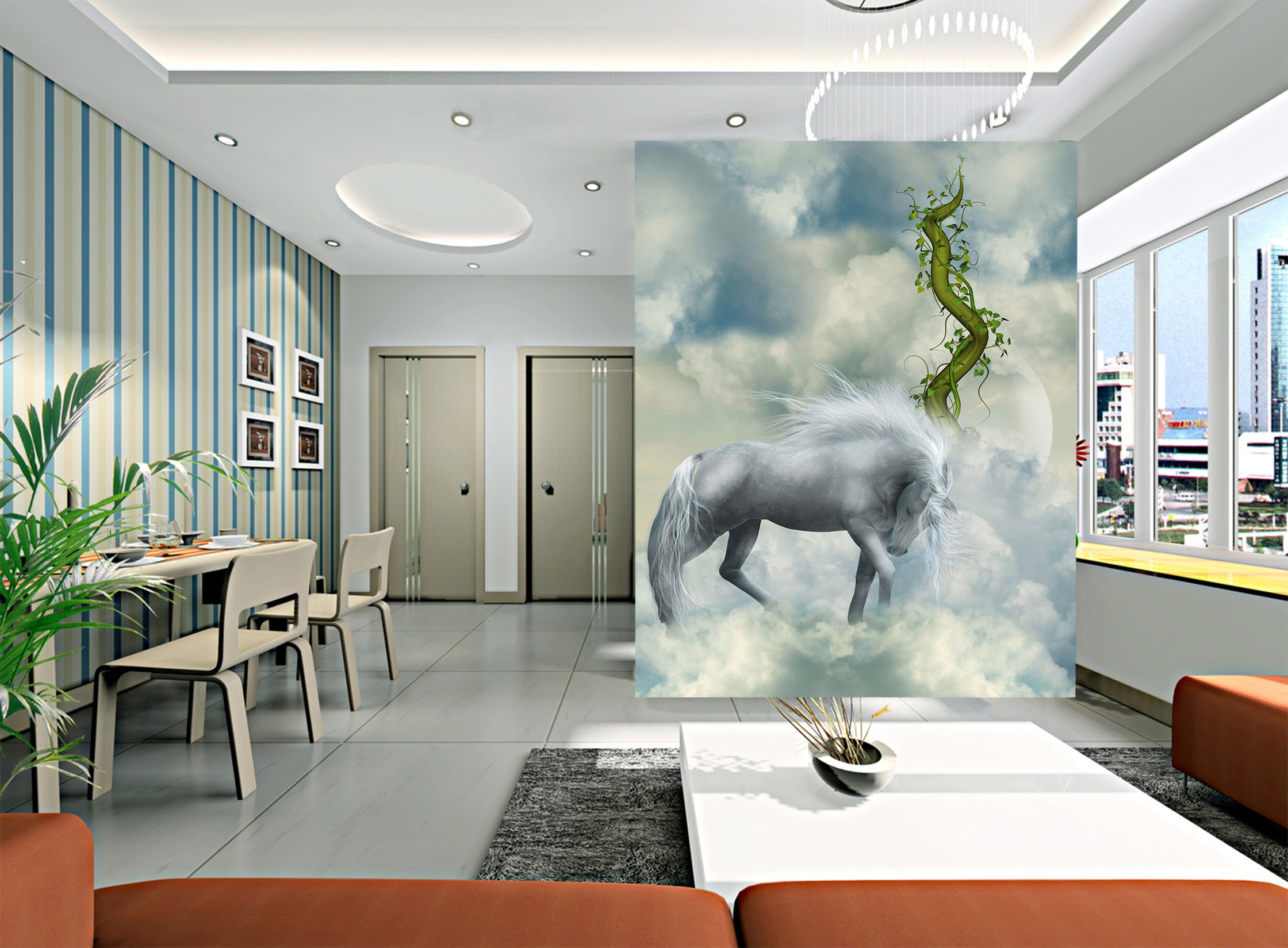 3D White Horse 1096 Wall Murals