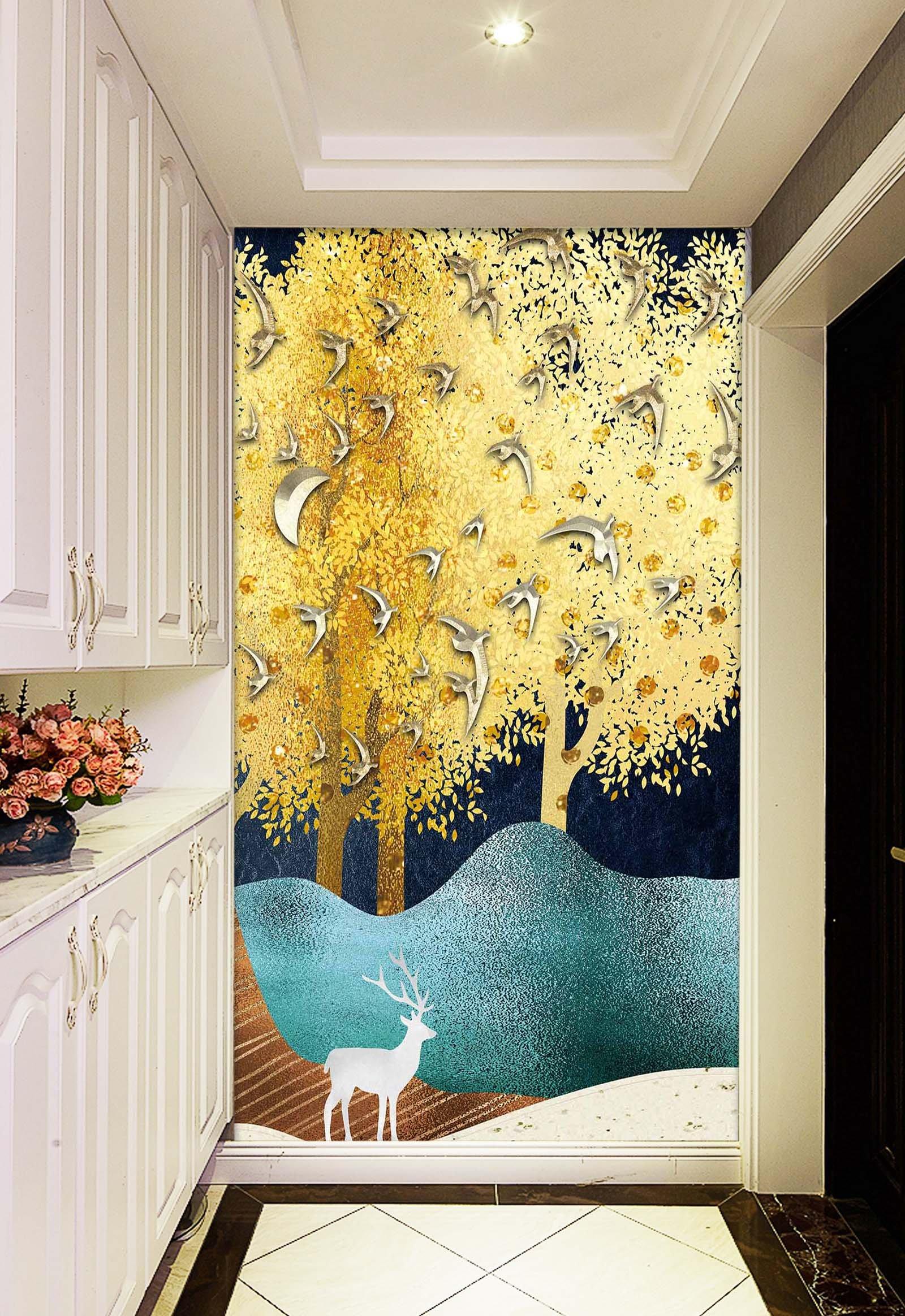 3D Pigeon Deer Tree 704 Wallpaper AJ Wallpaper 