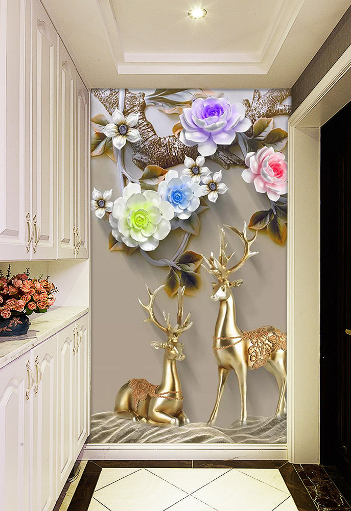 3D Metal Fawn Flower WC816 Wall Murals