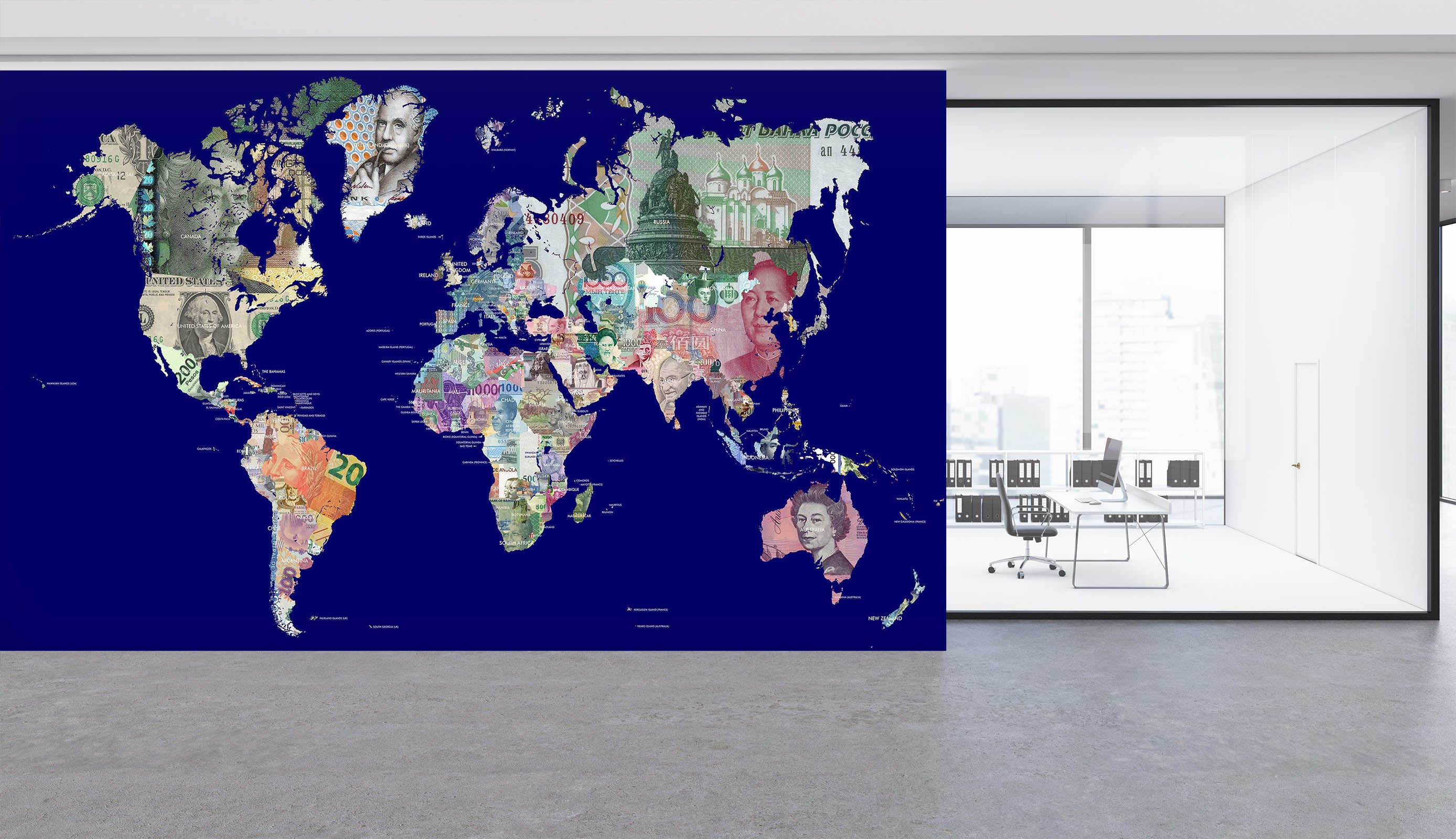 3D Color Painting 2055 World Map Wall Murals