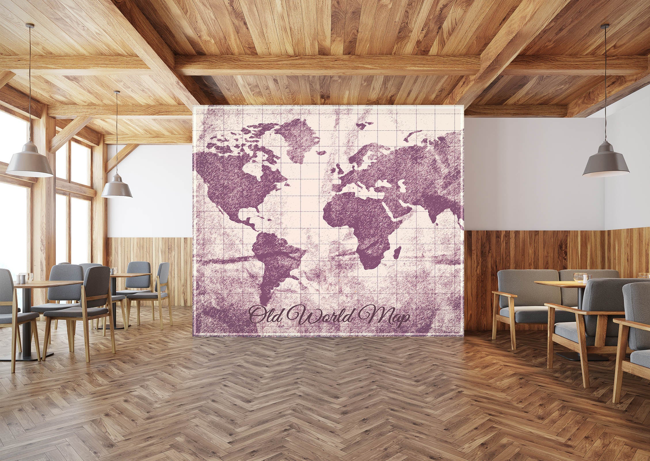 3D Purple Vintage 1390 World Map Wall Murals