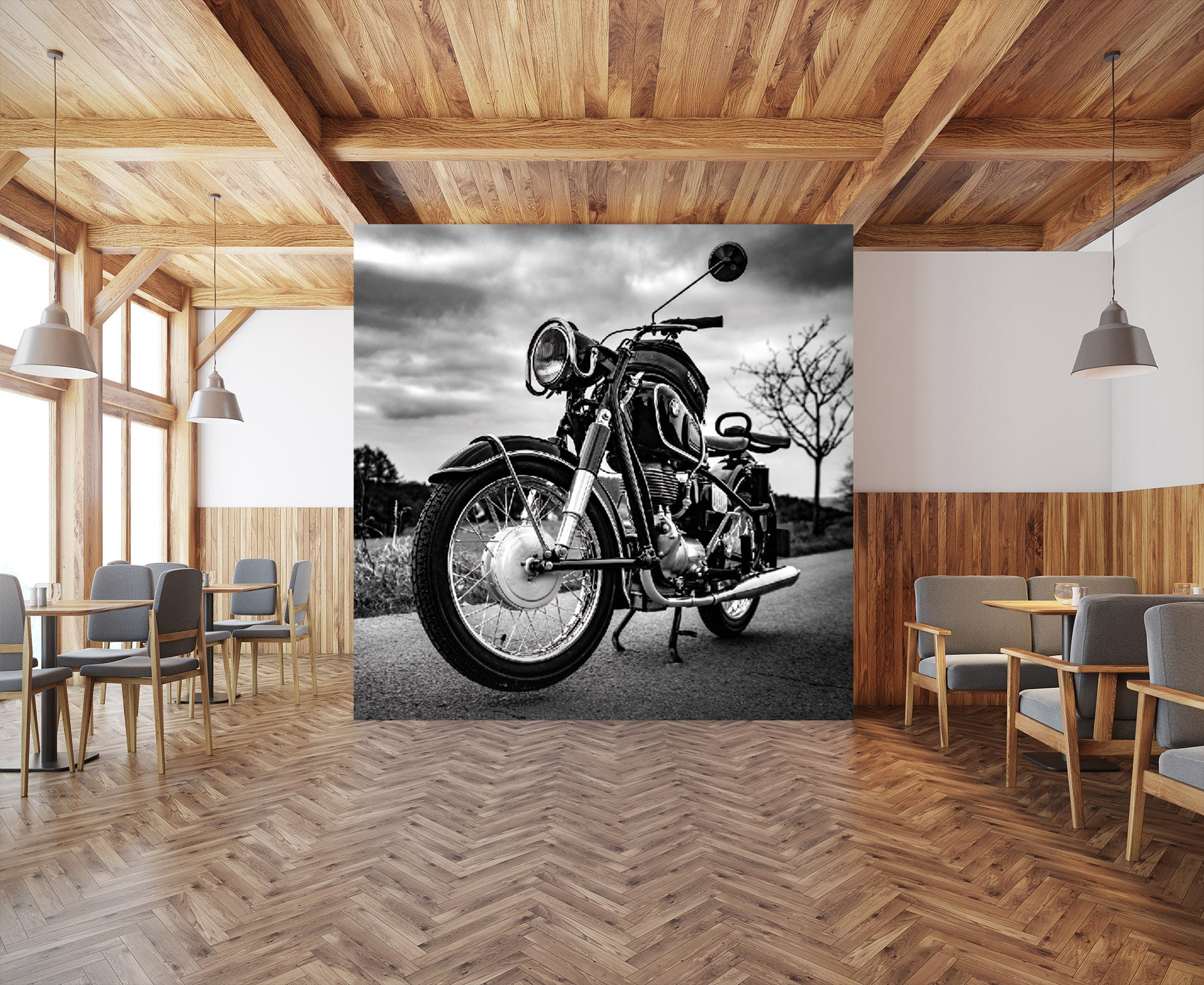3D Black Motorcycle 275 Vehicle Wall Murals