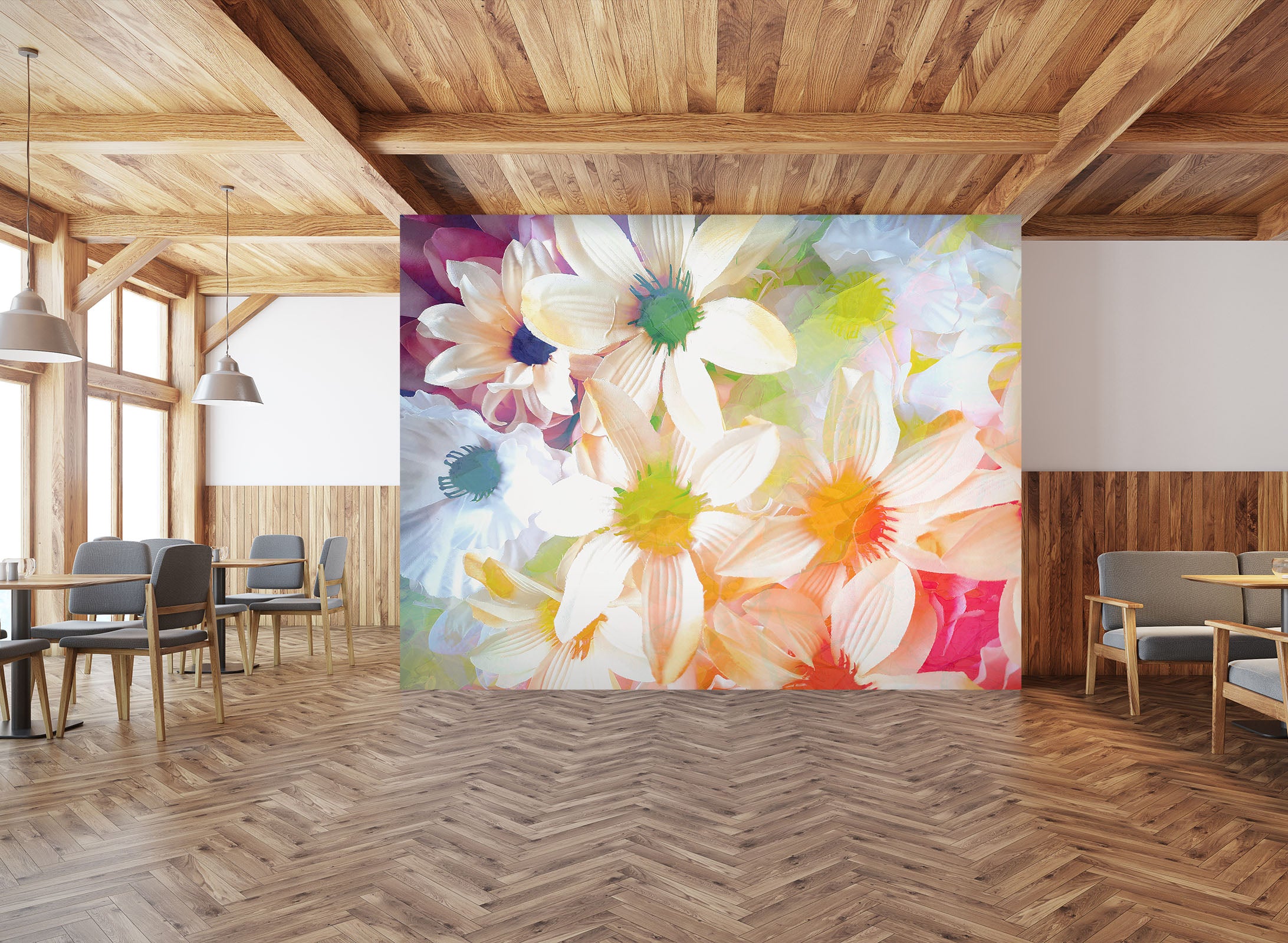 3D White Flowers 19120 Shandra Smith Wall Mural Wall Murals