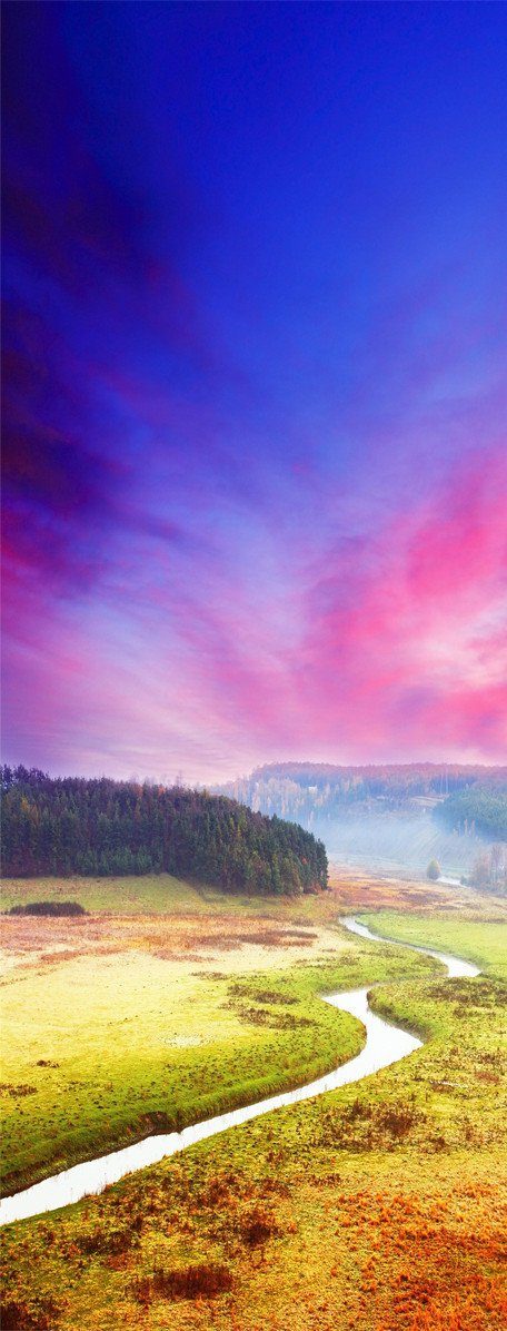 3D grassland river sunset door mural Wallpaper AJ Wallpaper 