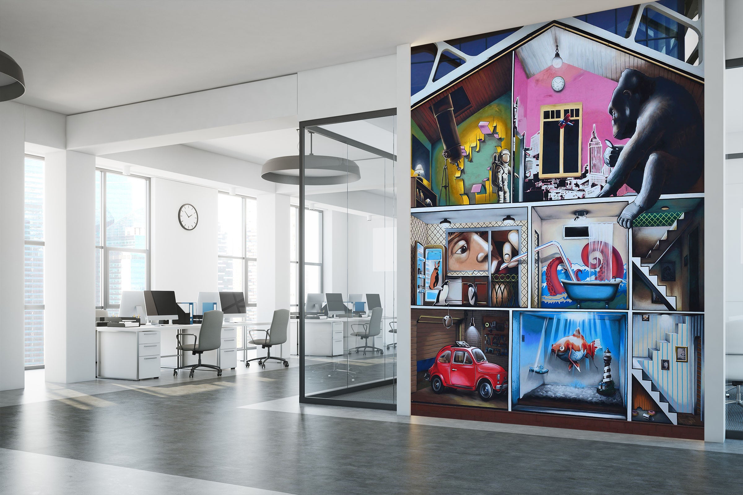 3D Small House Oranguta 437 Vehicle Wall Murals