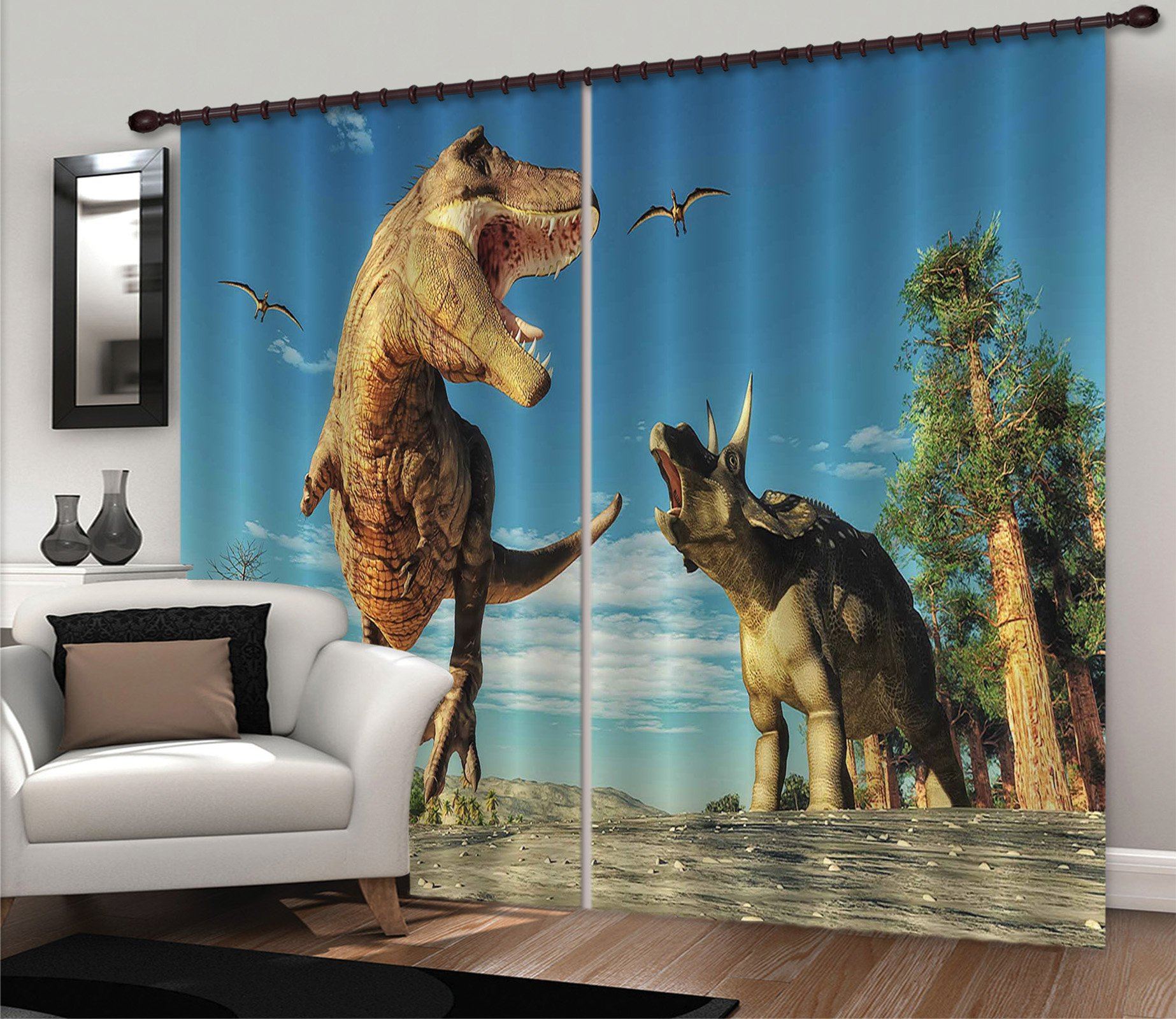 3D Tyrannosaurus Horned Dragon 162 Curtains Drapes Curtains AJ Creativity Home 