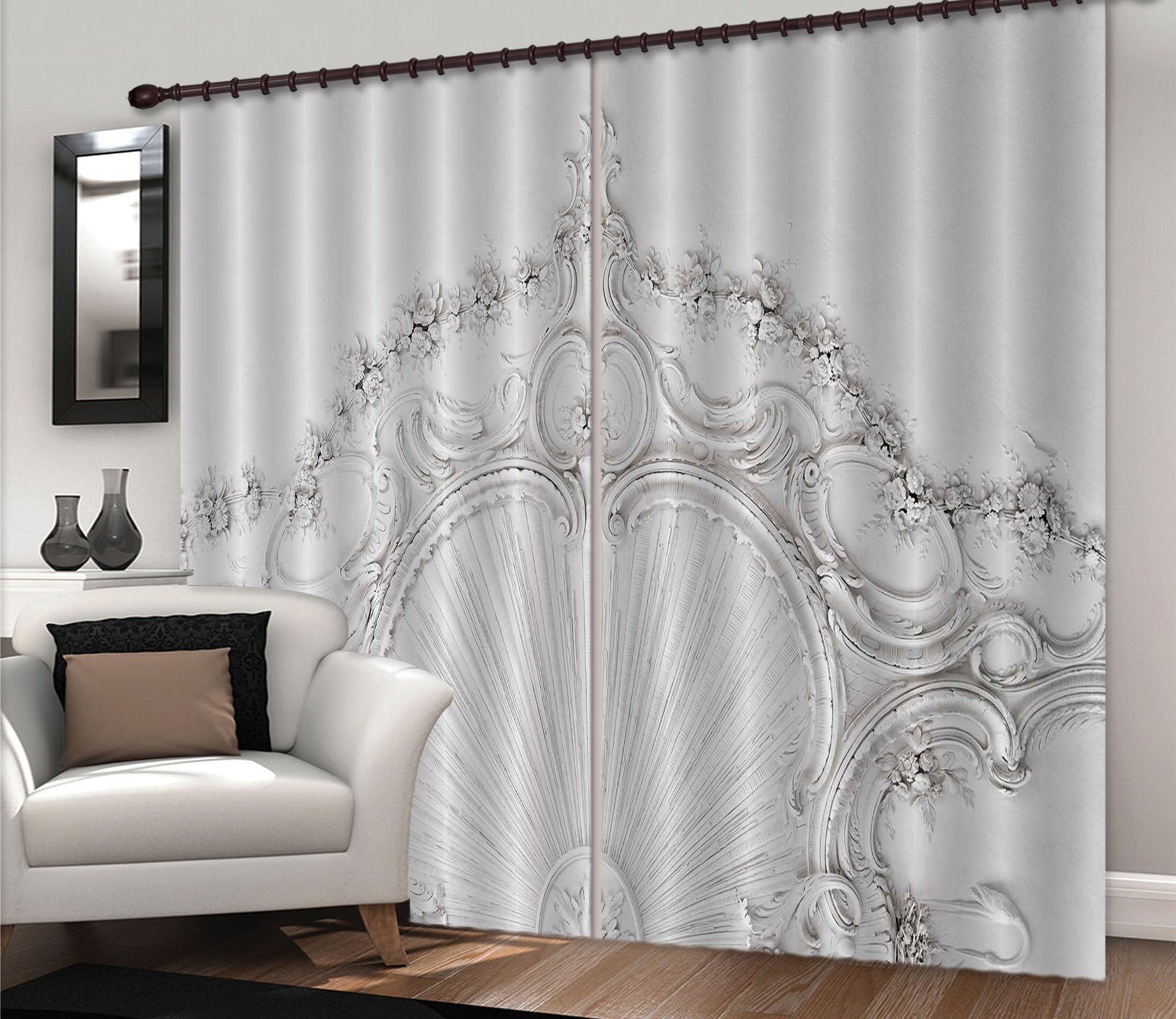 3D Carved Rose Pattern 066 Curtains Drapes Curtains AJ Creativity Home 